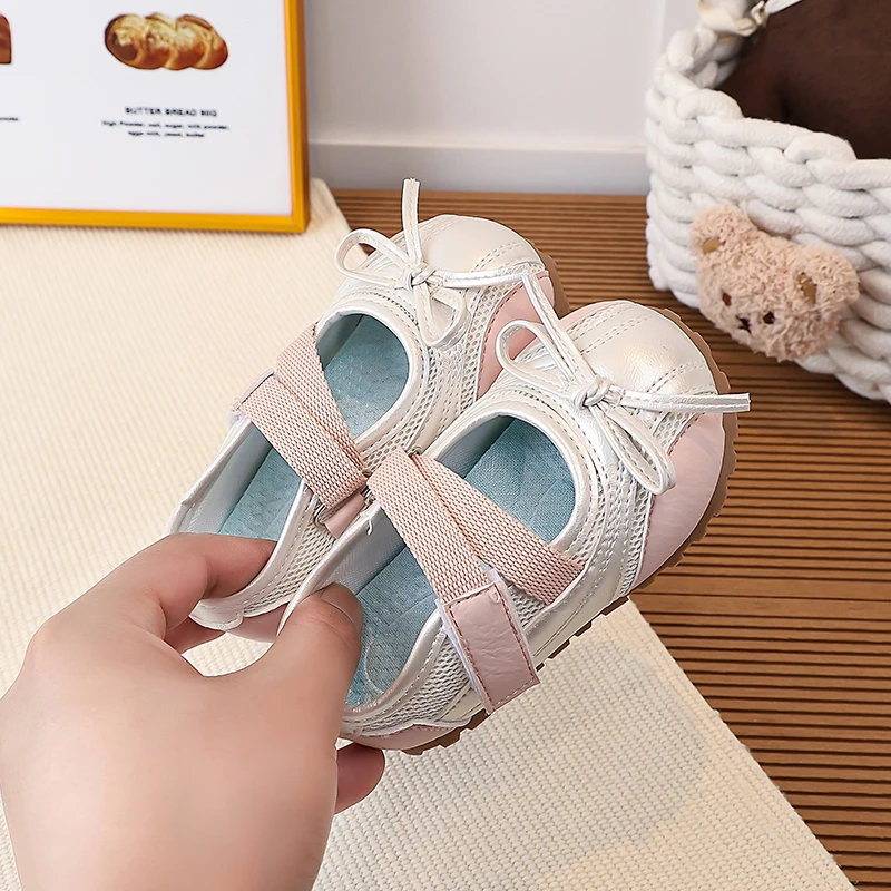 Spring Autumn Kids Toddler Girls Mesh Splicing Casual Shoes Bow Non-Slip Sole for Daily Walking Outdoor School Play Wear