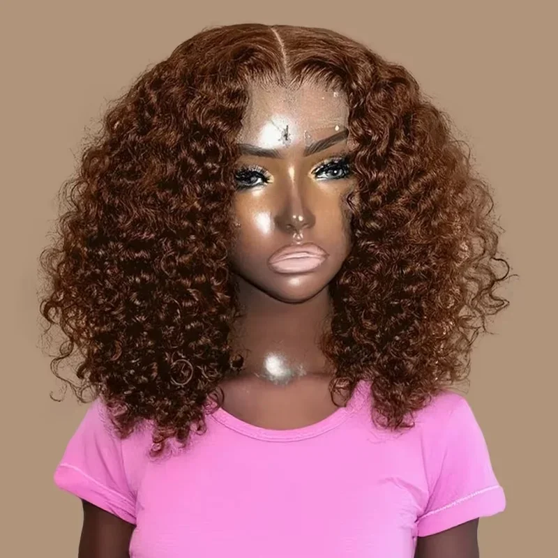 Color #4 Short Deep Wave Bob Wig – 13x4 Transparent Lace Front Human Hair Wig (Women's)