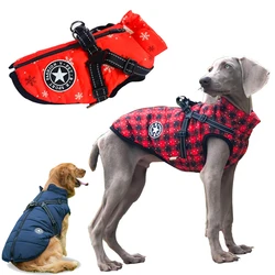 Winter Warm Big Dog Jacket with Harness Christmas Pet Clothes for Medium Large Dogs Golden Retriever Greyhound Weimaraner Coat