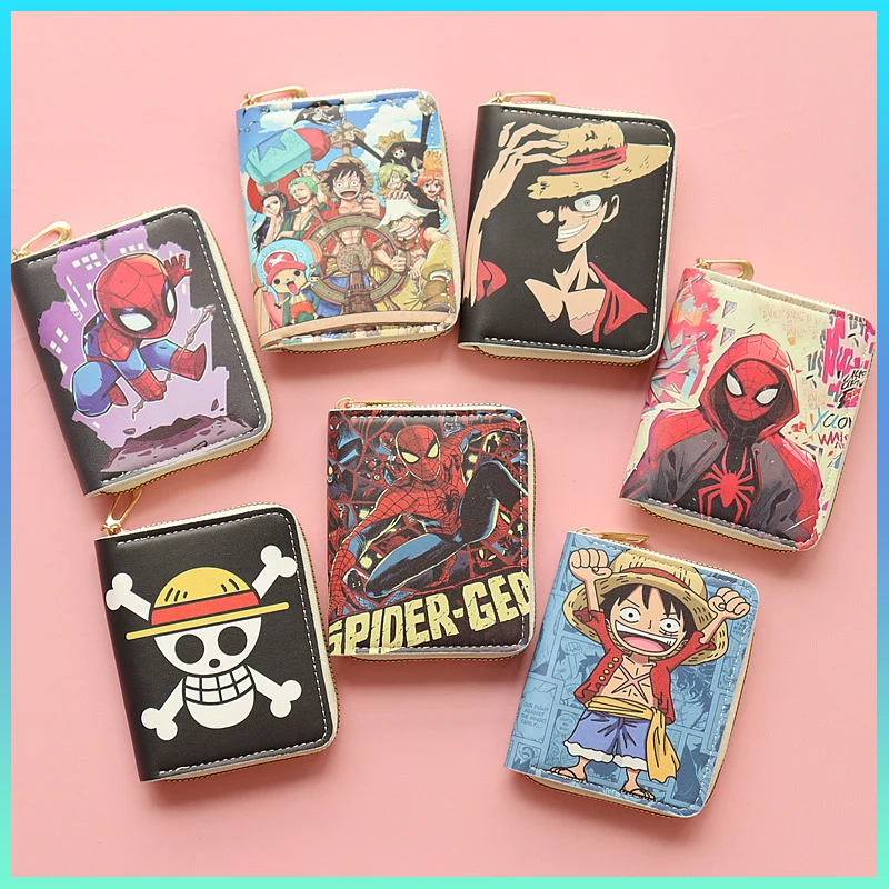 2024 New Fashion Boys And Boys Cartoon Cute Short Zipper Spider Man Wallet Coin Purse Card Package Childrens Gift Monkey D Luffy