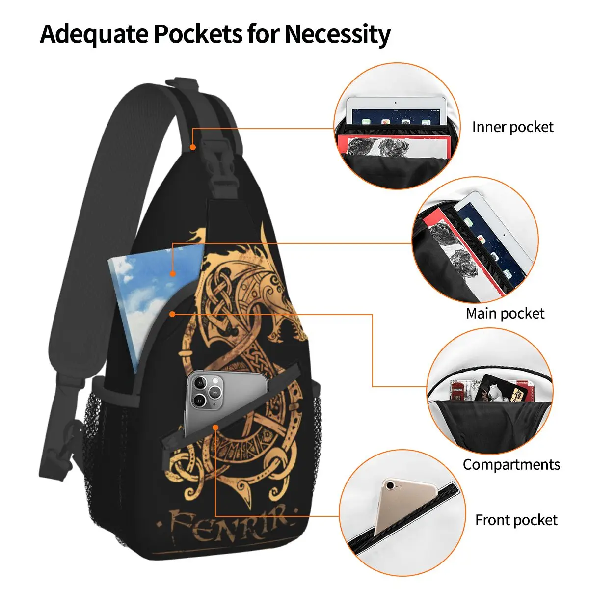 Fenrir The Nordic Monster Wolf Classic Crossbody Chest Bags Pockets Travel Pack Messenger Sports Teens Shoulder Bag Unisex