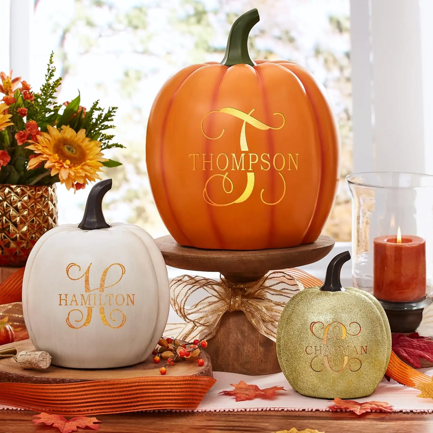 Let's Make Memories Personalized Light Up Pumpkin Decor Outdoor - Your Name & Initial on a Custom Pumpkin - Halloween Fall