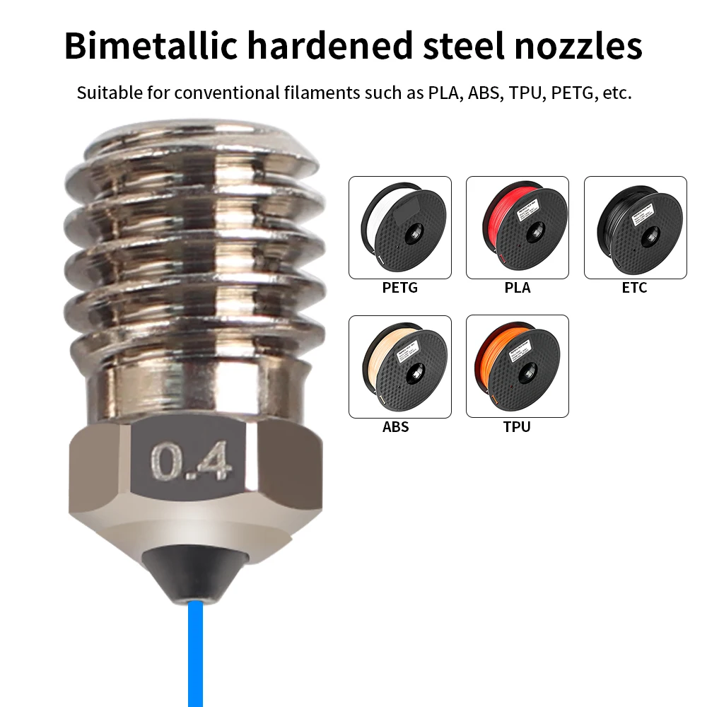 For Bambu Lab X1 Series/P1 Series Bimetallic Nozzle Black Hardened Steel 0.2mm/0.4mm/0.6mm/0.8mm Nozzle For 3D Printer Parts