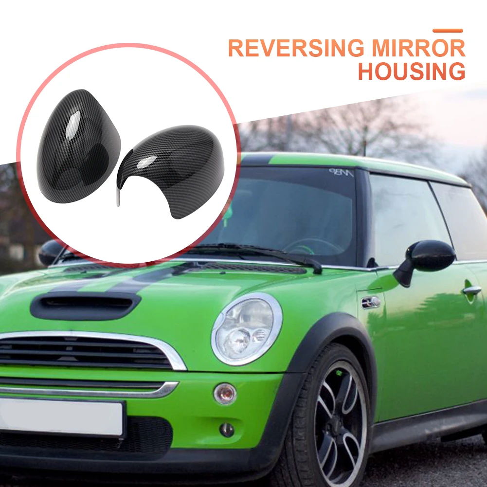 2pcs Rearview Mirror Cover Replacement Black Rear-View Caps Carbon Fiber Car Accessories for Mini Cooper R50 R53 R52 00-08 Year