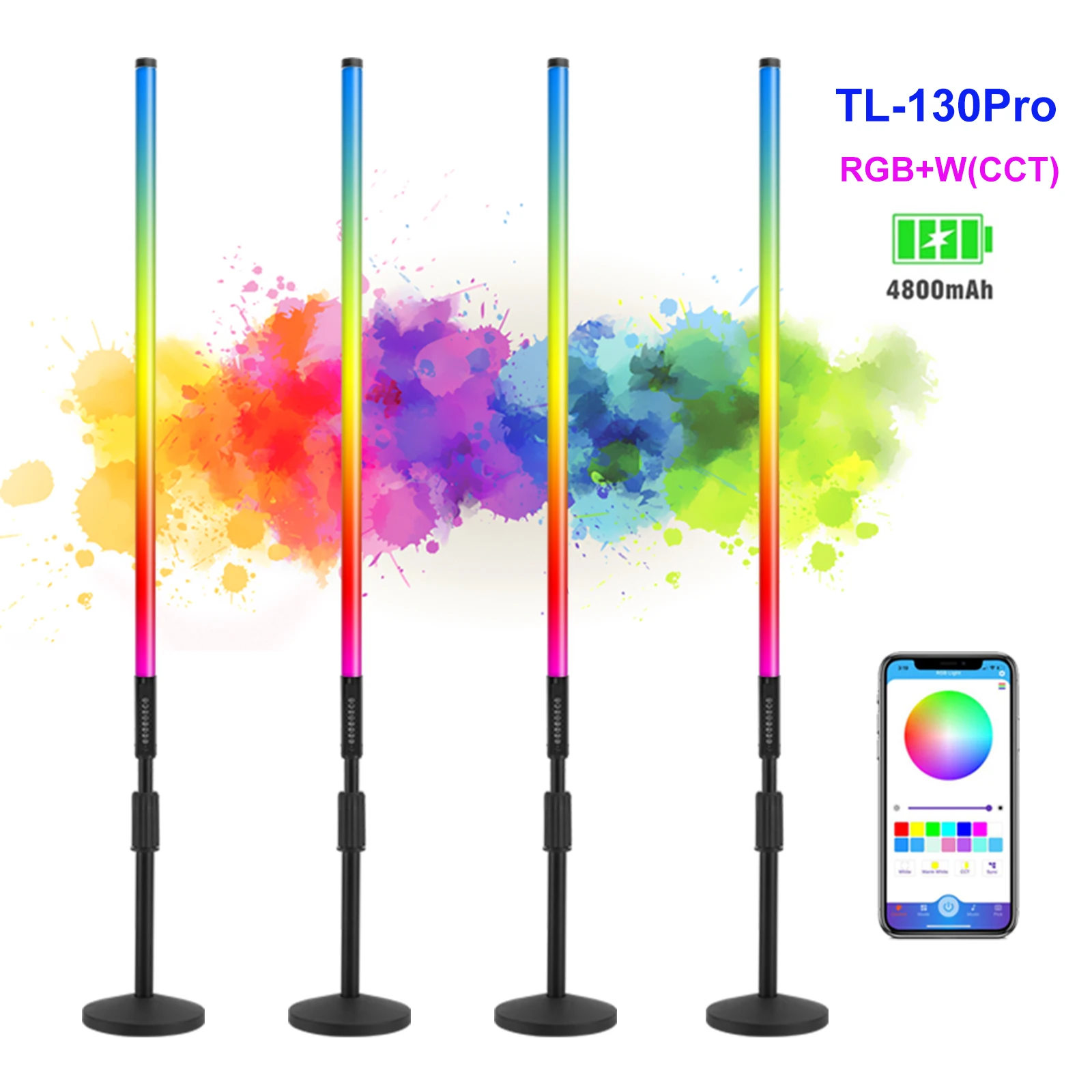 US warehouse Delivery 4Pack TL-130Pro Wireless APP Control Led Video Rgb Tube Light With Stand Bracket For 360 Photo Booth ﻿