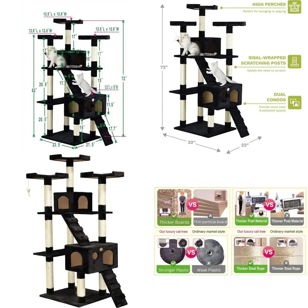 

Большой домашний игровой комплекс для кошек с домиками, зонами для игр, царапинками, укрытиями, лазаниями и игрушками - черный