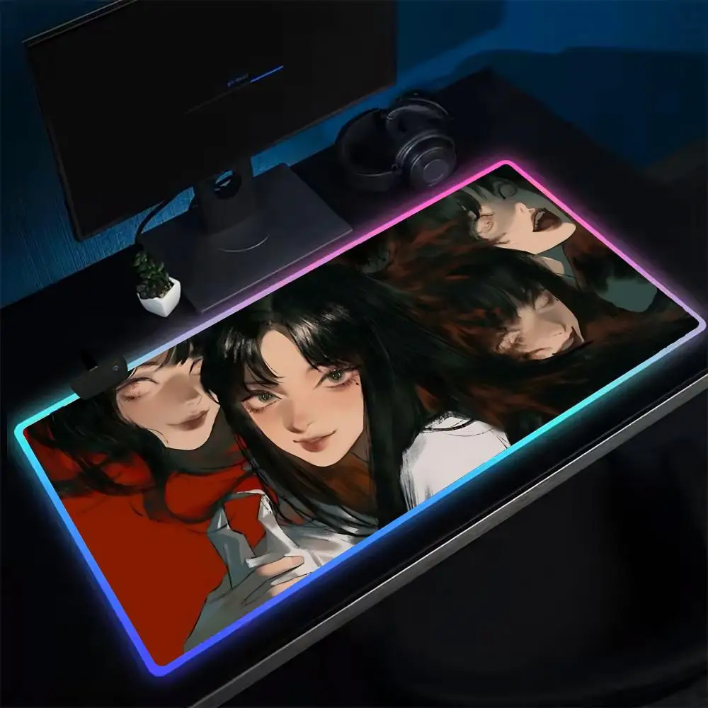 

Cute T-Tomie Mouse Pad Anime Gaming Mouse Pad LED Table Pads Backlit Rubber Desktop XXL Mousepad RGB Desk Mats