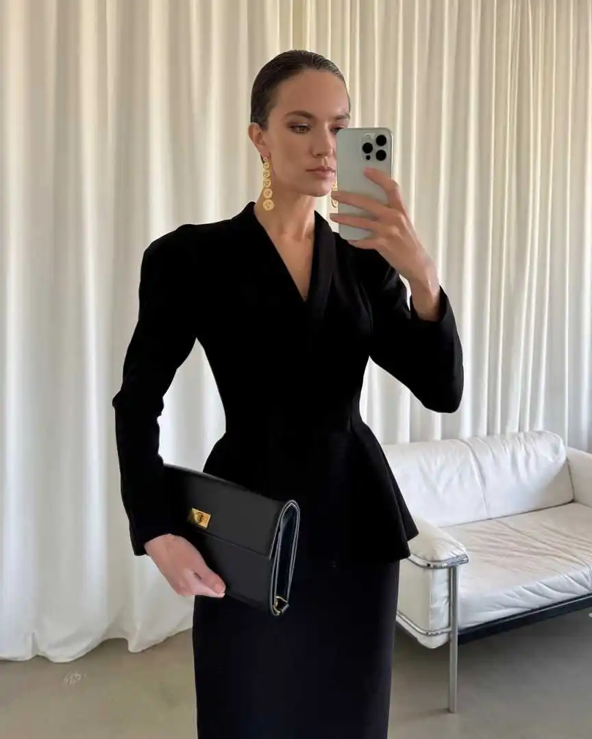 Elegant 2 Pieces Women Dress Slim Fit Tea Length Gown Shawl Lapel Customized Fashion Party Daily Dresses