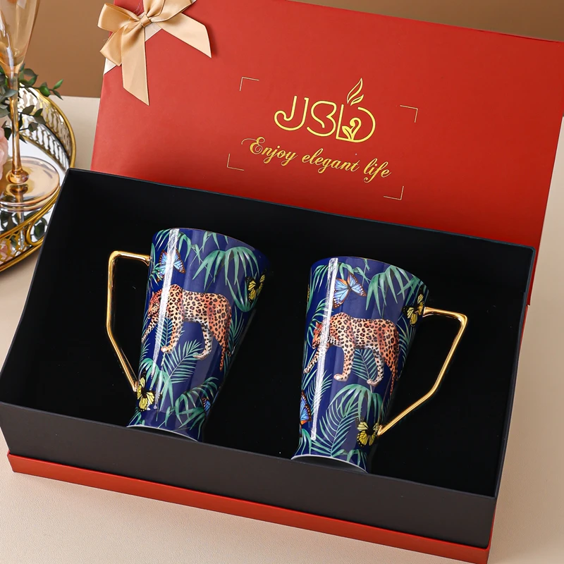 Jusunde High-End Bone China Large Capaci 500ml Mugs Cerc Couple Set Gift Box Pair Gifts European Sle Handle Cups