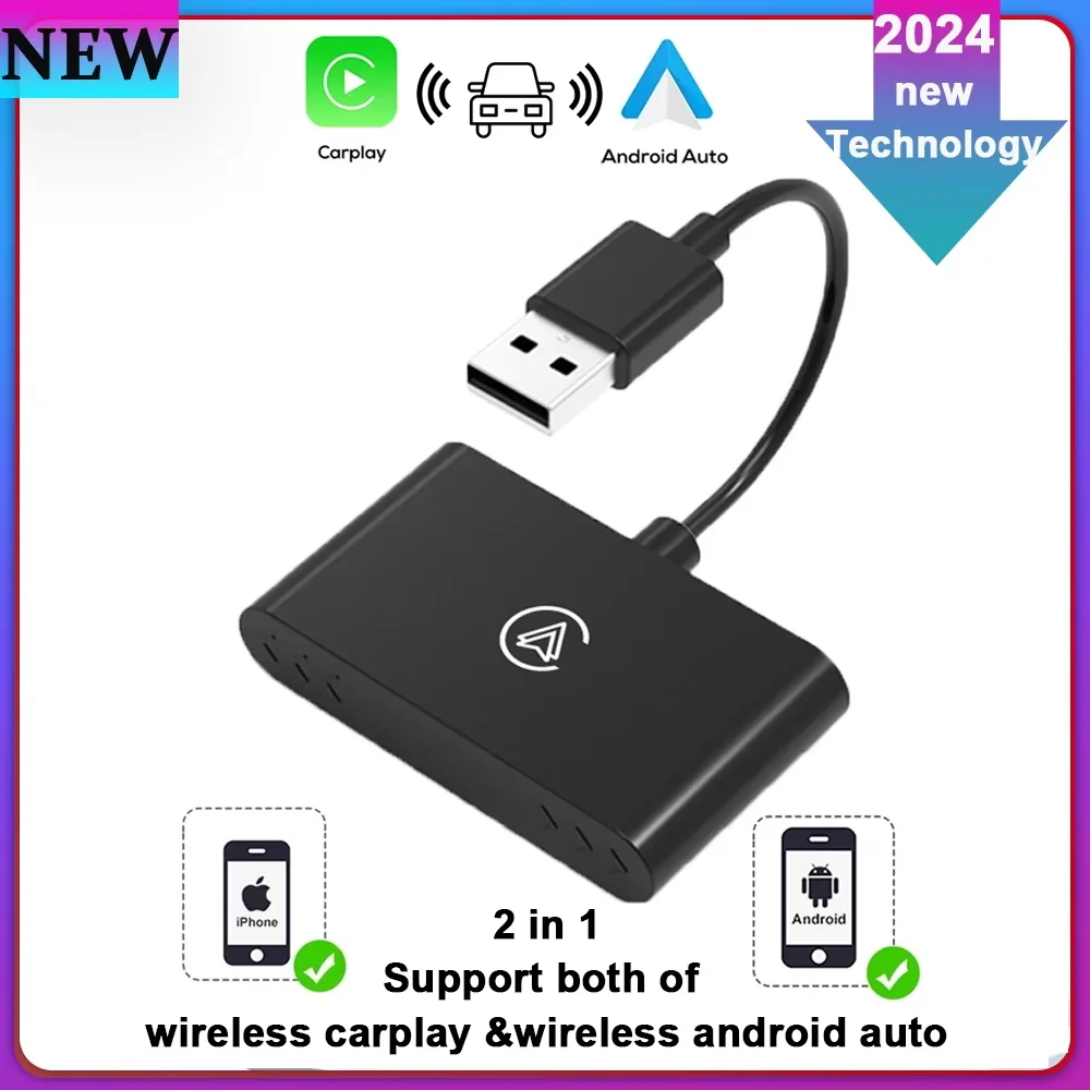 NIEUWE Draadloze Mini Box 2in1 CarPlay Android Auto Draadloze Adapter Smart Mini Box Plug En Play Dongle Bluetooth WiFi Snelle verbinding