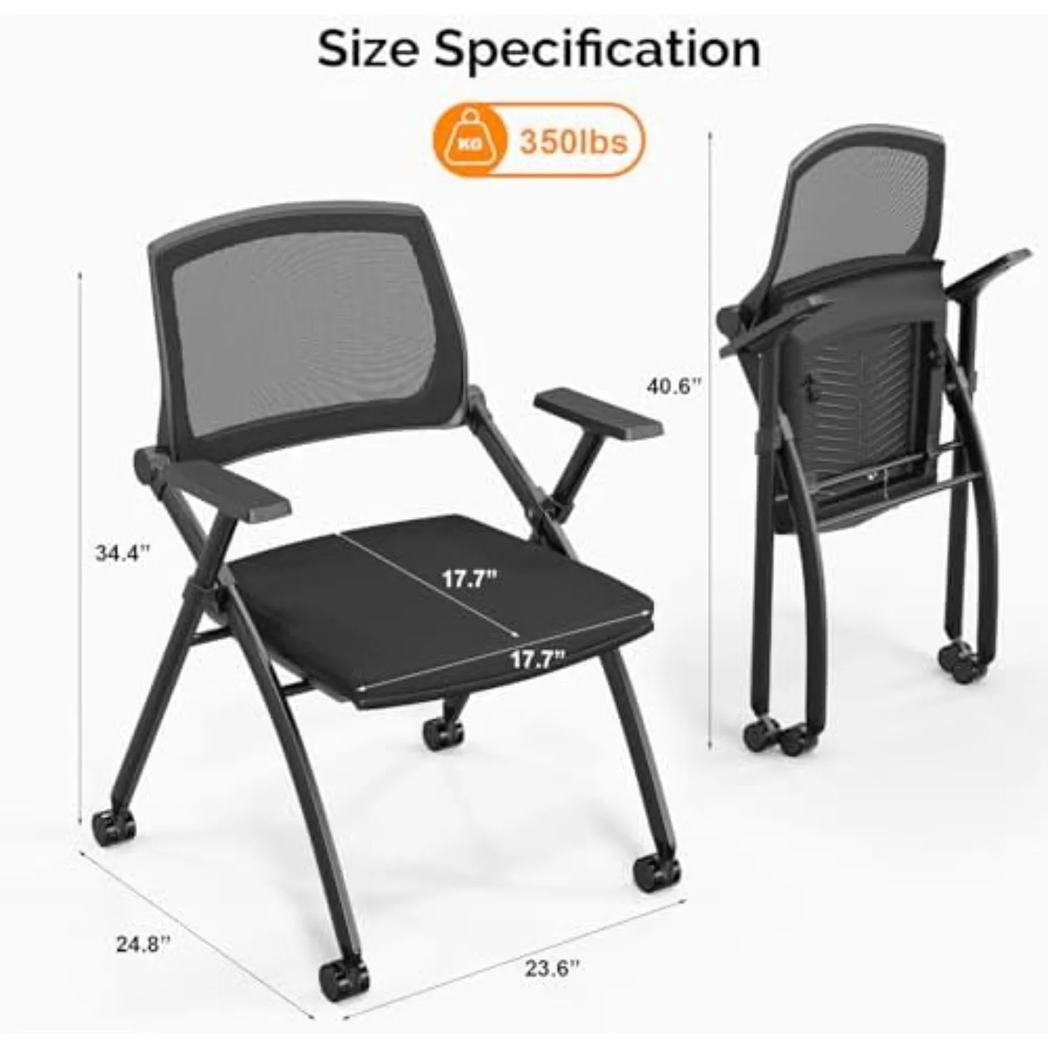 2 Pack Stackable Conference Room Chairs with Wheels, Folding Office Chair with Rebound Back, Padded Seat for Training