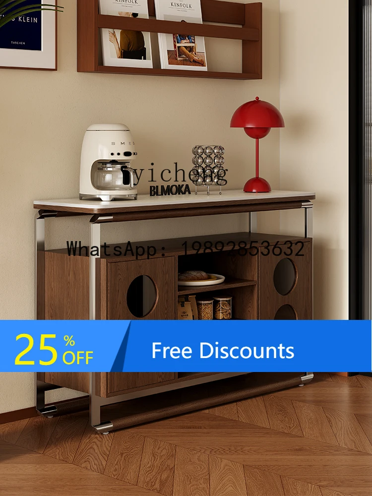 

side cabinet, antique solid wood rock slab against the wall, integrated locker for home storage