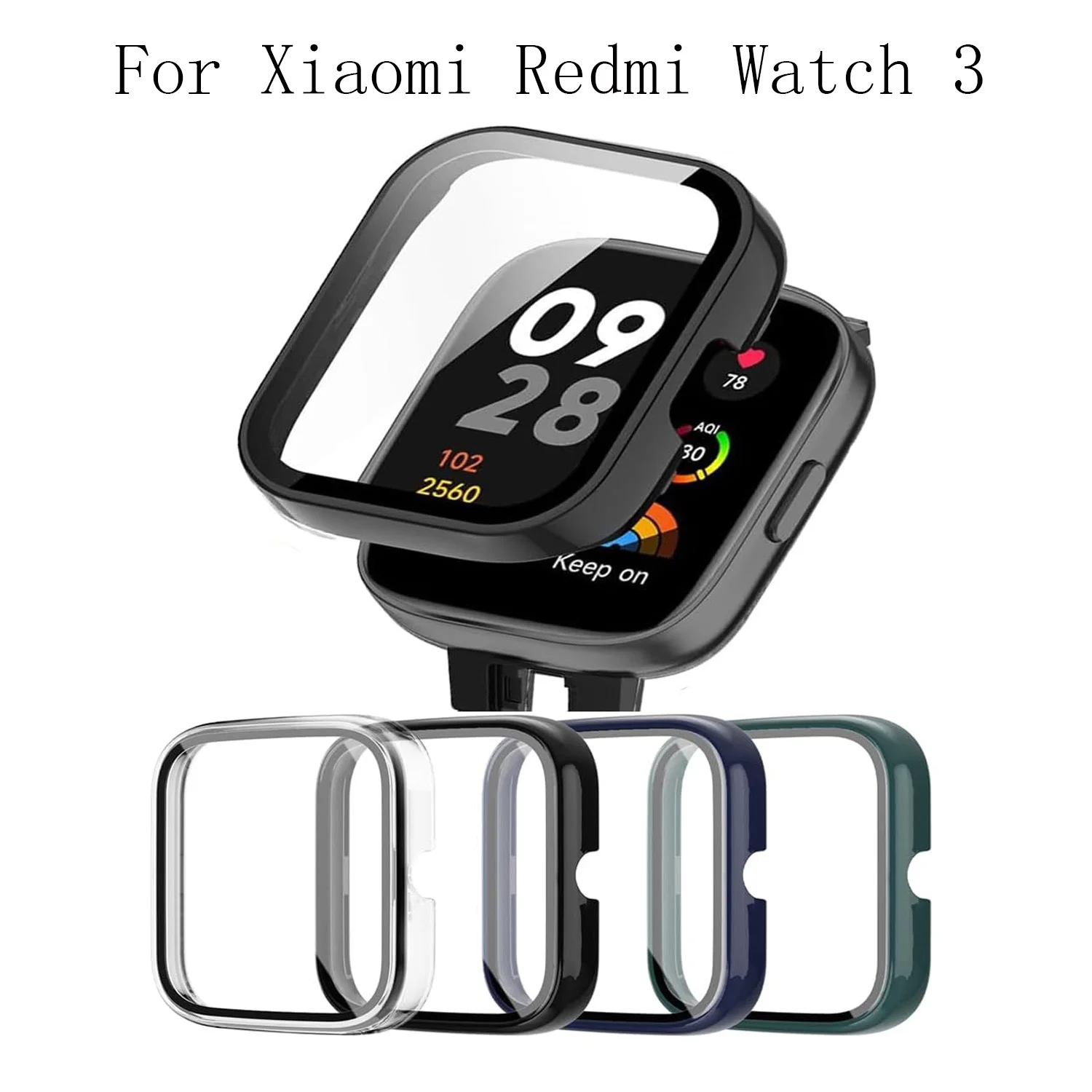 Screen Protector Case for Xiaomi Redmi Watch 3, Ultra-Thin Hard PC Bumper Bulit-in Glass Full Coverage Protective Shell Cover.