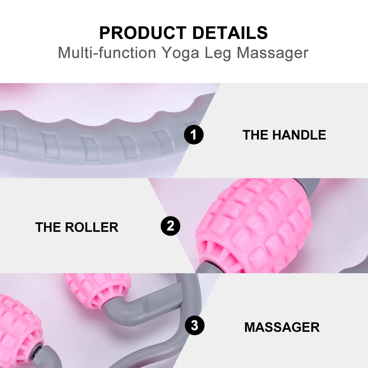 

Розовый массажер для ног, ролик для расслабления мышц, 360-градусная массажная палочка для ног, плеч, шеи, эргономичная нескользящая ручка