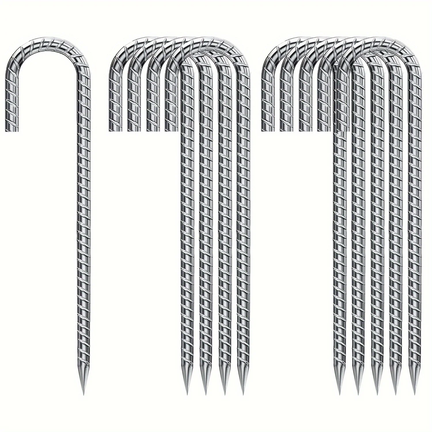 أوتاد حديد التسليح J Hook مقاس 12 بوصة فضية، مراسي أرضية عالية الجودة احترافية لسياج سلسلة الارتباط، وشبكات رياضية، والتخييم #1