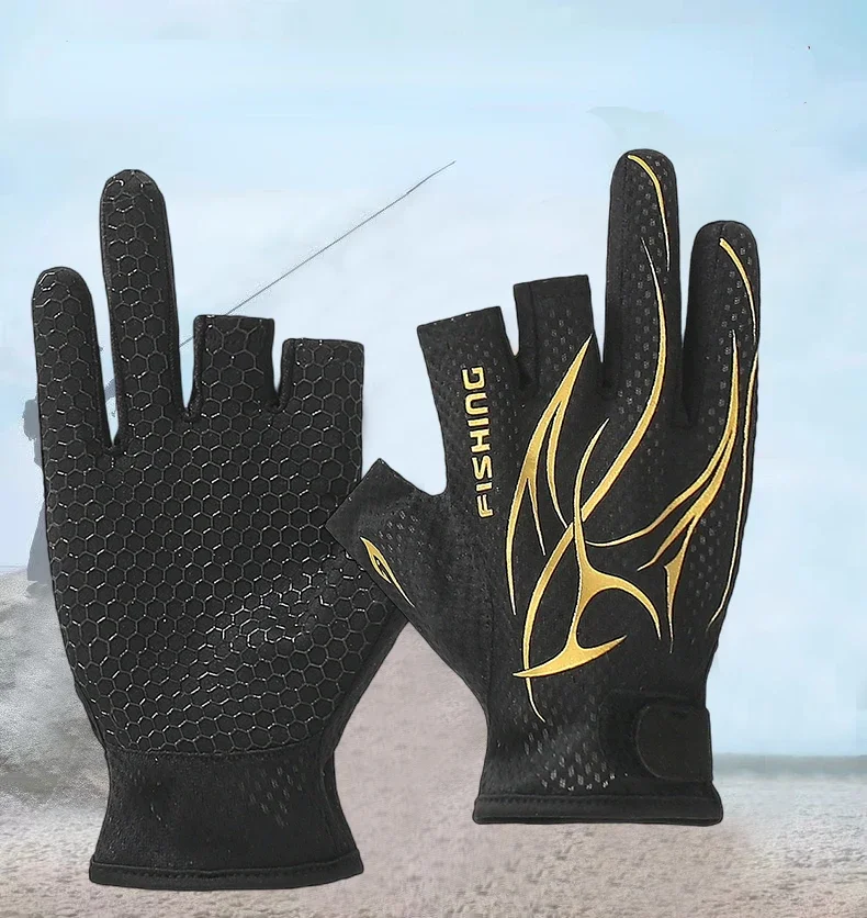 RYOJIN-Sweat-Absorbent Quick-drying Fishing Gloves for Men , Summer Mesh Breathable, Rock Fishing, 3 Finger Cut Thin Gloves