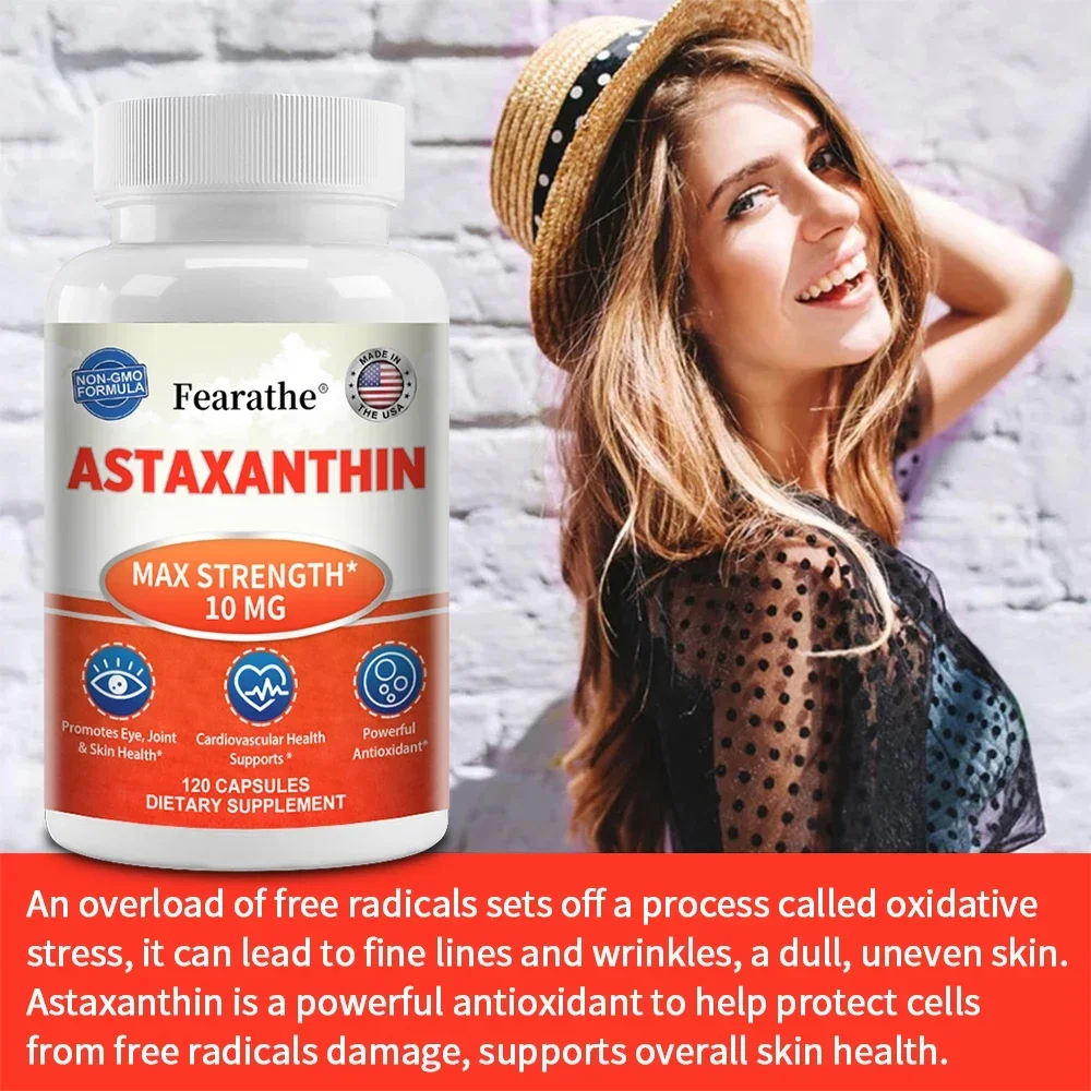 Integratore di astaxantina pura (forza massima 10 Mg) -antiossidante-promuove la salute di occhi, articolazioni, pelle e cuore