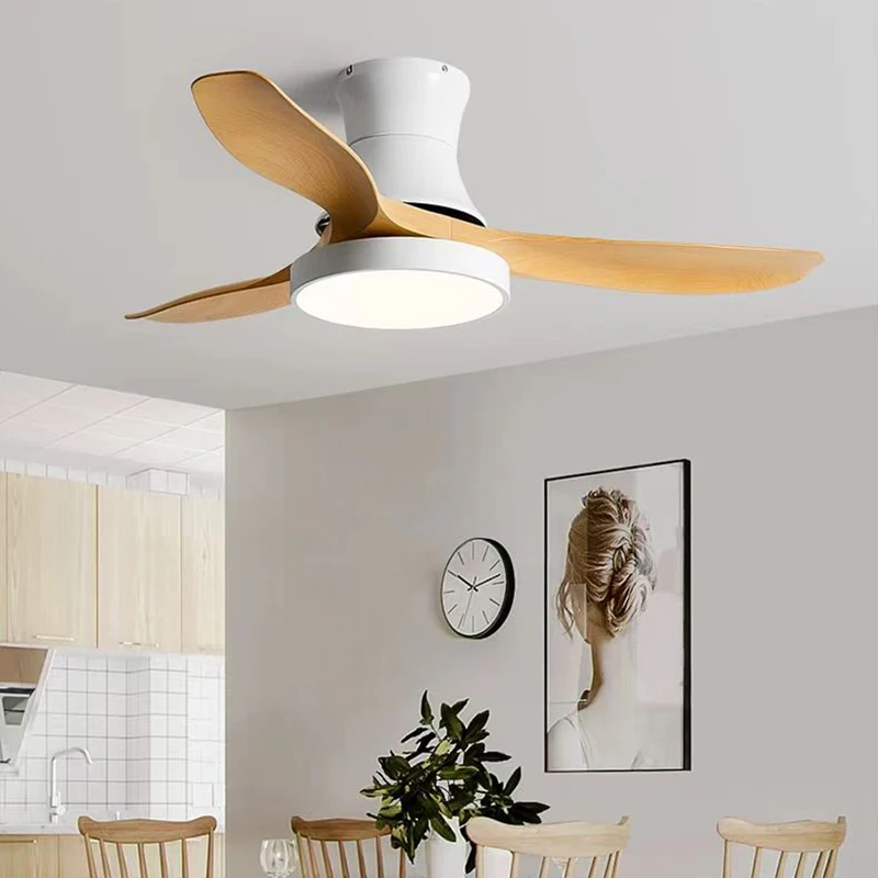 Modern Ceiling Fan With Light White Black Green Gray Metal Wood For Parlor Dining Room Bedroom Changeable LED Dropshipping