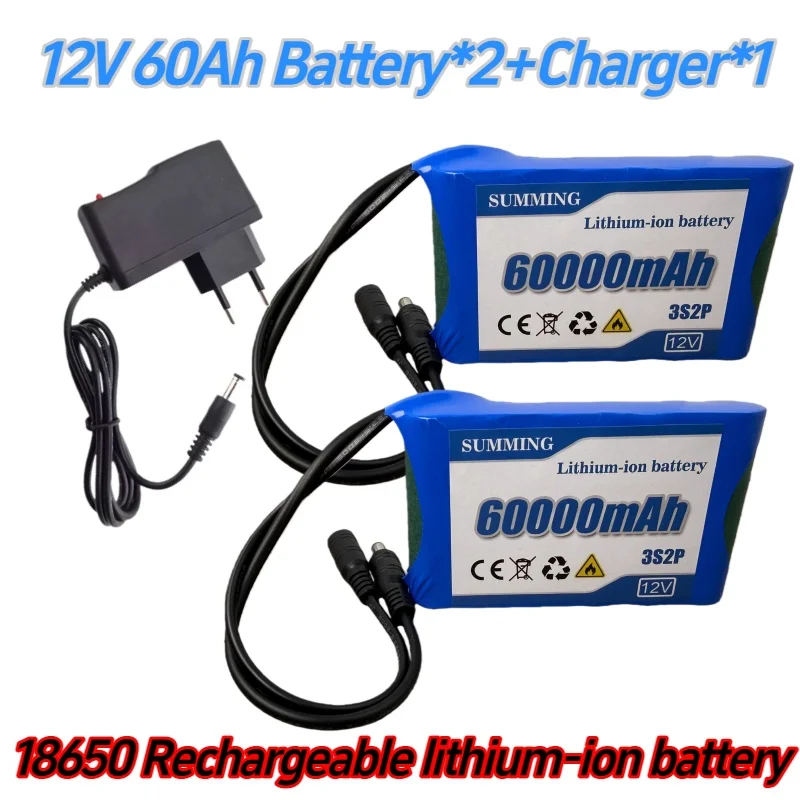 

New 3S2P 12V 120000mAh Portable Super Rechargeable Lithium Ion Battery Pack Capacity DC CCTV Cam Monitor +12.6v Charger