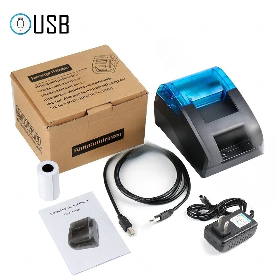 58mm Desktop Bluetooth USB Thermal Printer Receipt Bill Ticket POS Cashier Printer Compatible with Windows/Android/iOS Systems