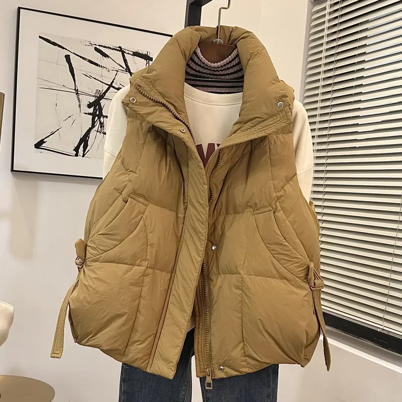 

Autumn Winter New Fashion Solid Color Waistcoats Cardigan Women Korean Stand Collar Elegant Office Ladies Vest Loose Tops W1126