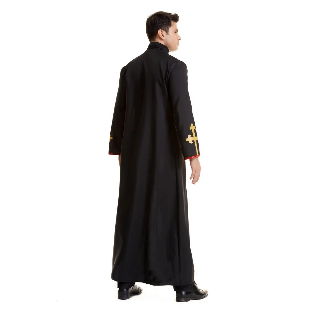 Medieval Terror Priest Black Robe for Men Drama Stage Performance Costume Easter Horror Monk Wizard Halloween Cosplay Costume