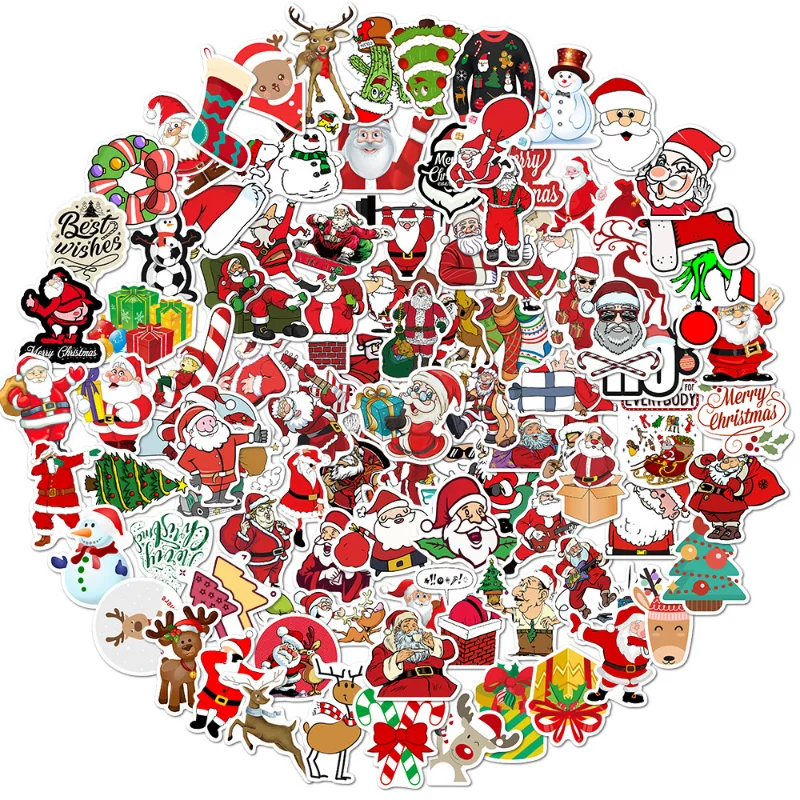 10/50/100pcs Santa Claus Merry Christmas Stickers Decor Guitar Laptop Pad Phone Refrigerator Cup Scrapbook Skateboard Kids Gift