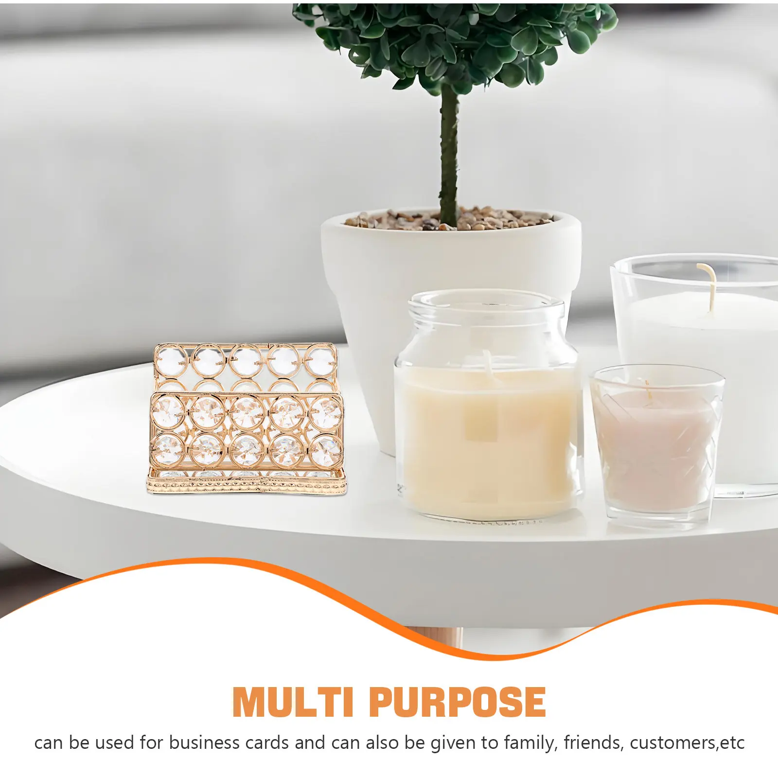 Business Card Holder Desktop Metal Crystal Compact Office Organizer Stand Business Card Storage Display Multiple Cards