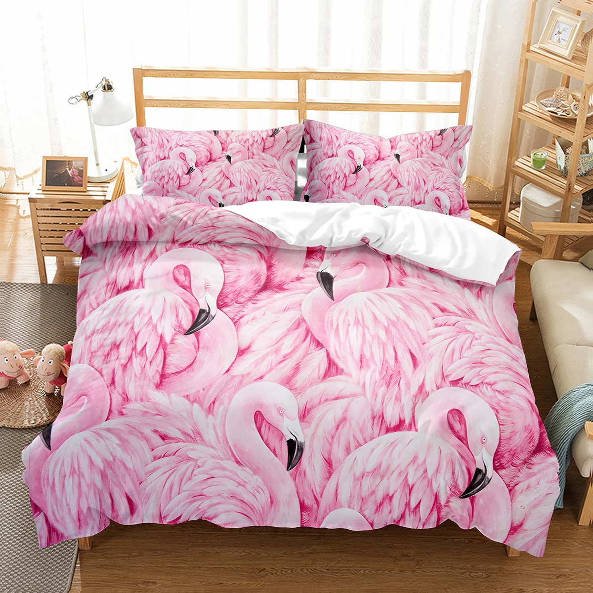 

Flamingo Duvet Cover Set Wild Animals Polyester Comforter Cover Twin Full Size For Kids Teens Adults Bedroom Decor Bedding Set