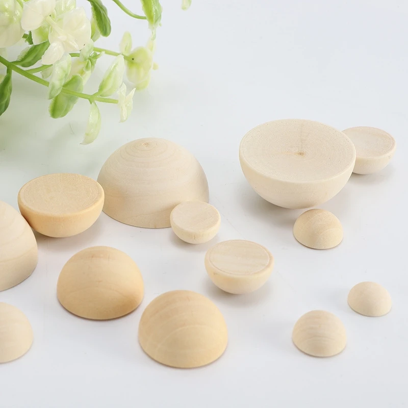 10-30mm Natürliche Halbe Holzperlen Unbehandelte Gespaltene Holzkugeln für DIY-Bastelarbeiten Kinderkunstzubehör Heimdekoration – Detail 3