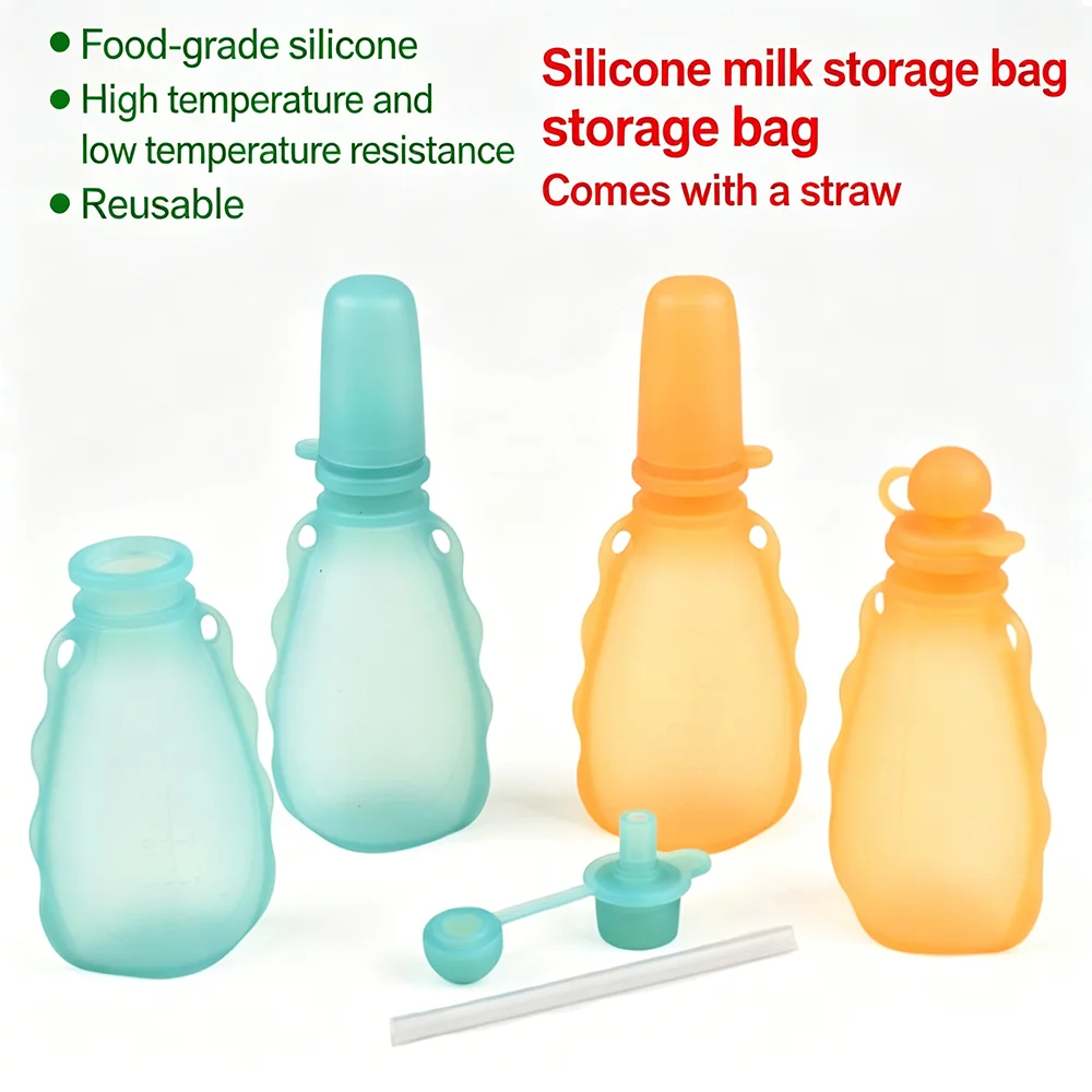 Bolsa de Almacenamiento de Leche Materna de Silicona Reutilizable 2 en 1, con Cabezal Doble Reemplazable y Cuchara de Alimentación Directa, a Prueba de Fugas, Bolsa para Puré de Bebé