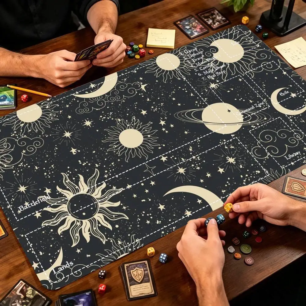 Vintage Celestial Cosmic Extended Game Playmat Non‑Slip Table Surface Sun Moon Star Layout Card Game Pad For Tabletop Game Play