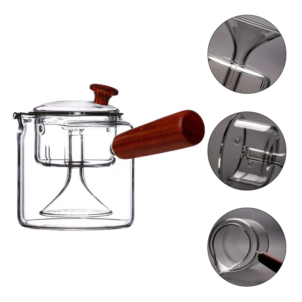 

Heat Resistant Glass Teapot Portable Kettle Home Transparent Wooden H Tea Pot Use Fine Workmanship Kitchen Bar