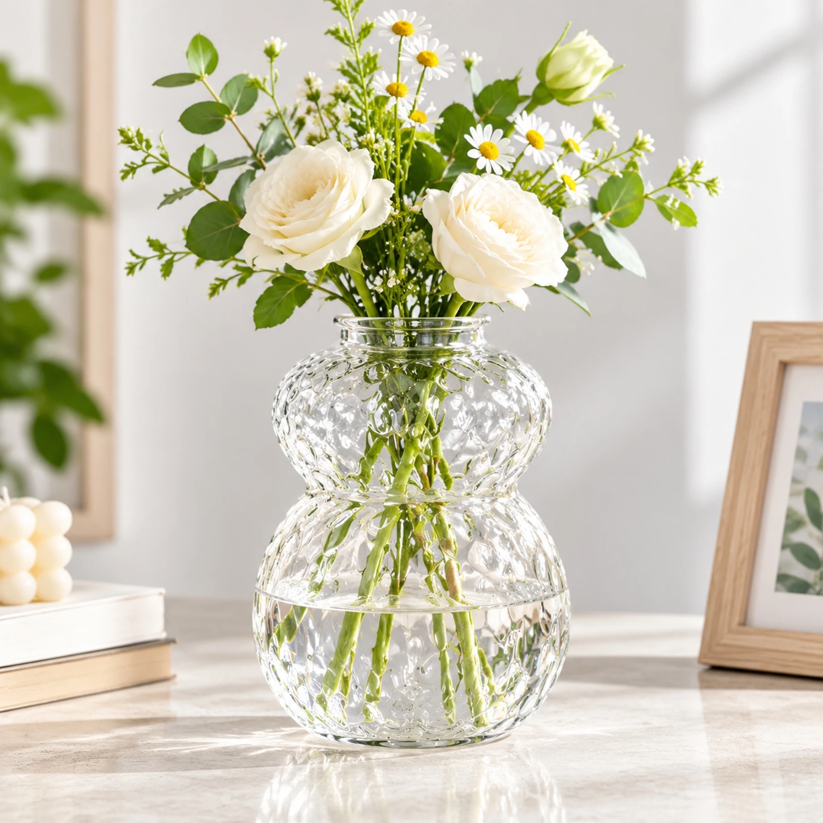 Clear Plastic Hydroponic Vase for Living Room Home Decor Modern Faux Glass Flower Pot Self Watering Tabletop Planter Durable