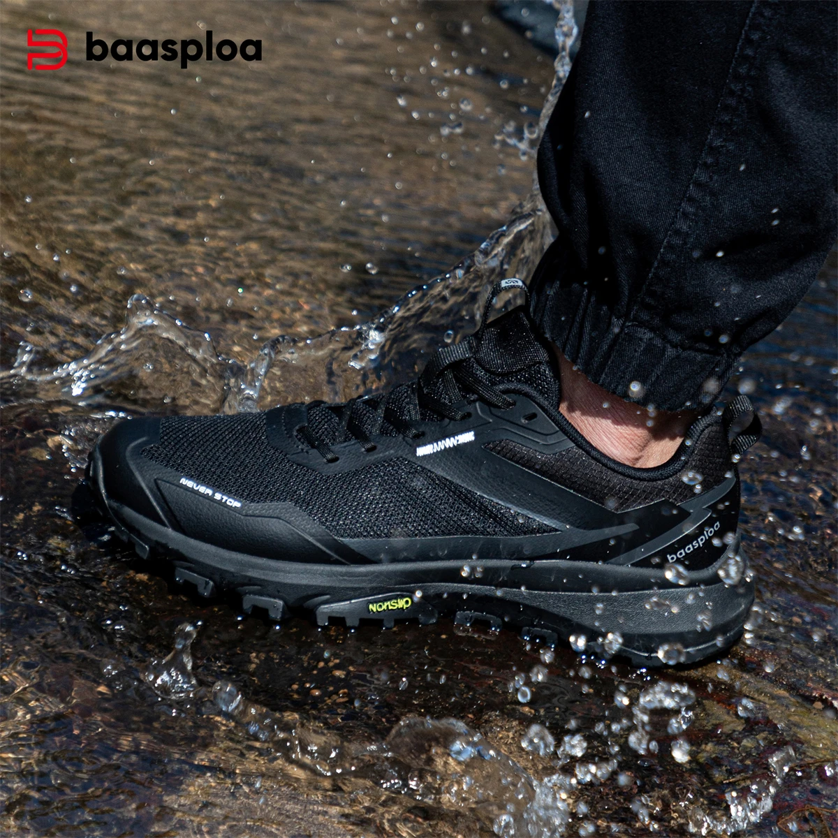 Baasploa Men Hiking Shoes Mesh Breathable Outdoor Sneakers Male Lightweight Casual Shoes Non-Slip Wear Resistant Outdoor Tenis