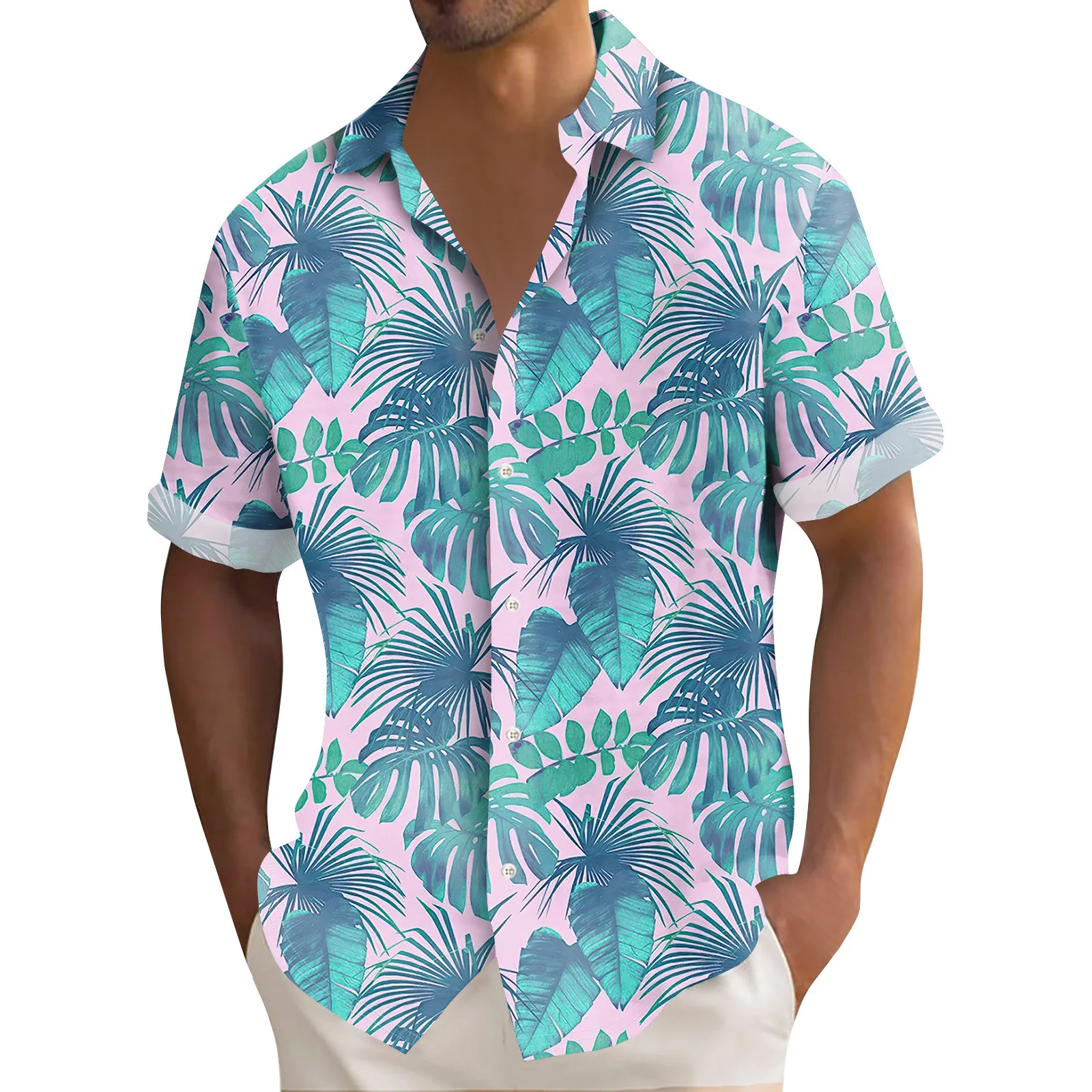 

Summer Men'S Clothing Casual Simple Comfortable Hawaiian Print Short-Sleeved Shirt футболка