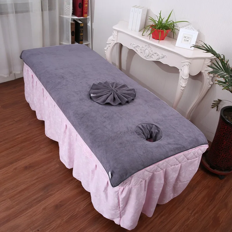 Solid Velvet Beauty Salon SPA Bed Sheets Massage Warm Bed Table Cover Sabanas Soft Salon Sheets with Hole