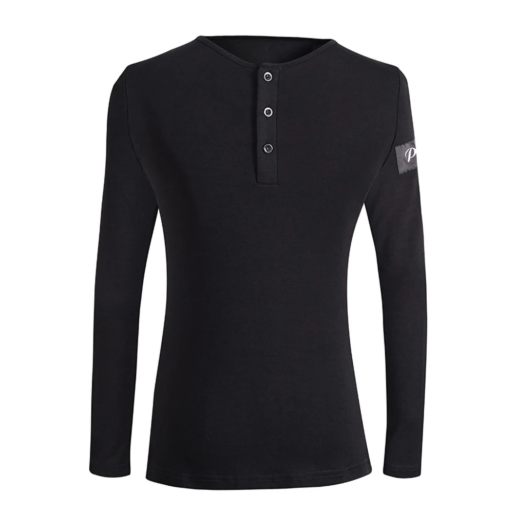 

Latin Dance Crewneck Jazz Dance Costume Black Professional Stage Practice Performance Men's Long Sleeve Top Three Button T-shirt