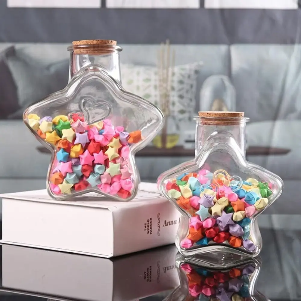 Creative Clear Origami Stars Glass Bottle Stars Shape Craft Wishing Bottle Pentagram Storage Bottle Home