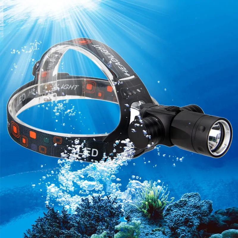 Lampu Depan Menyelam Super 100 Meter Lampu Depan Bawah Air Led Lampu Senter Kepala Scuba 18650 Lampu IPX8 Lampu Menyelam Tahan Air