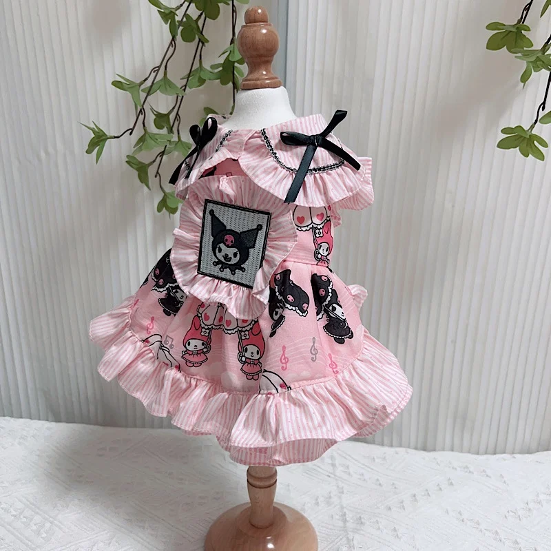 Cute Cartoon Print Pet Dog Clothes Handmade Cotton Pink Princess Dresses For Small Medium Dog Spring Summer Puppy Dog Skirt Coat