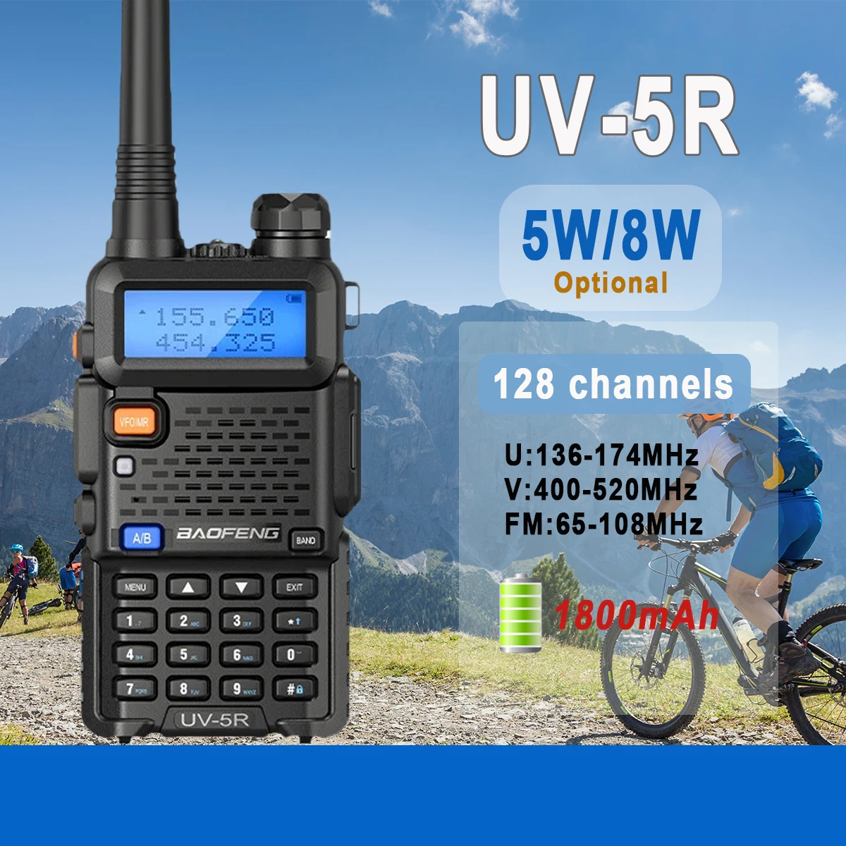 Baofeng UV-5R اسلكية تخاطب مجموعة 5 واط 8 واط Vhf Uhf راديو FM ثنائي النطاق هام اتجاهين راديو يده اختياري الملحقات في الهواء الطلق