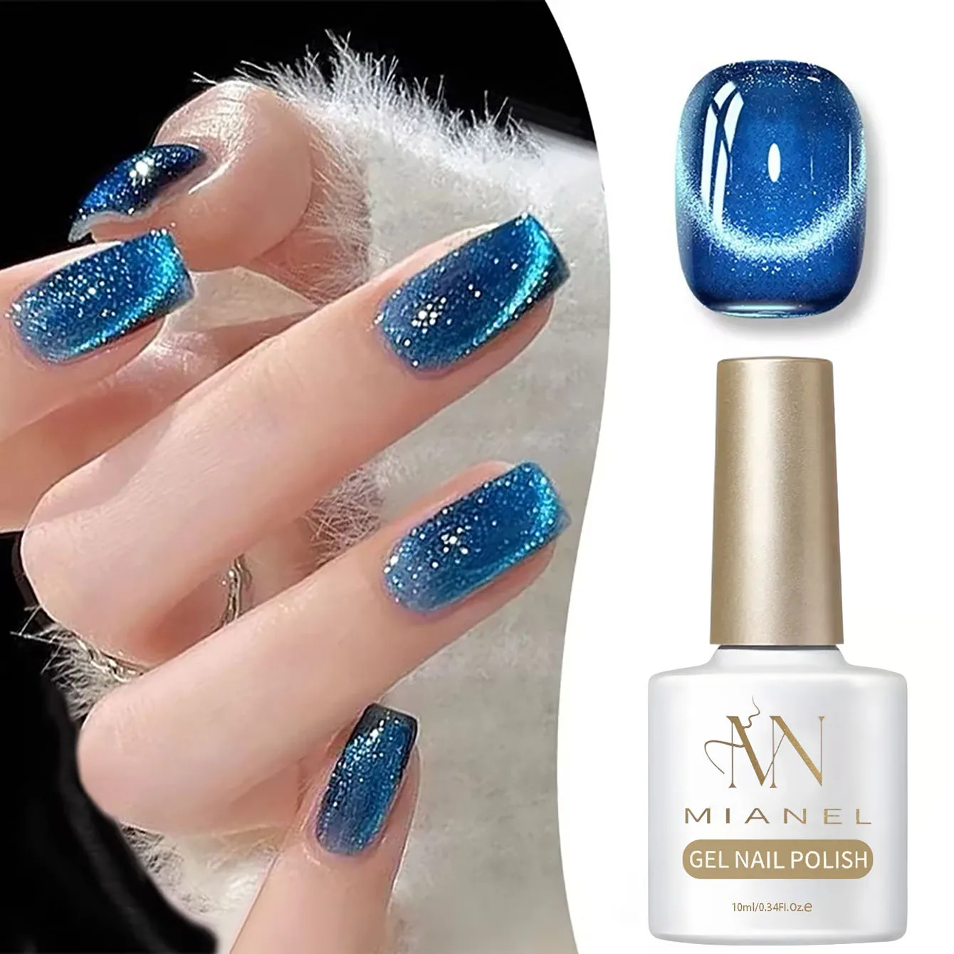 

10ML 1-10PCS Deep Blue Crystal Cat's Eye Nail Glue Whitening 2025 New Blue Sea Cat Eye Magnetic Nail Polish Gel Nail Art