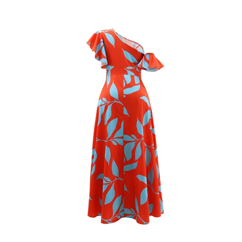 Floral Print One Shoulder Butterfly Sleeve Maxi Summer Dress Women