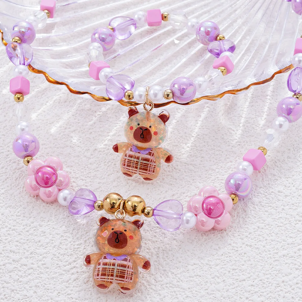 مجموعة أساور سلسلة كابيبارا المزدوجة ذات الطول الثابت هيبوالرجينيك للفتيات والأولاد هدية على شكل حيوانات الغابة