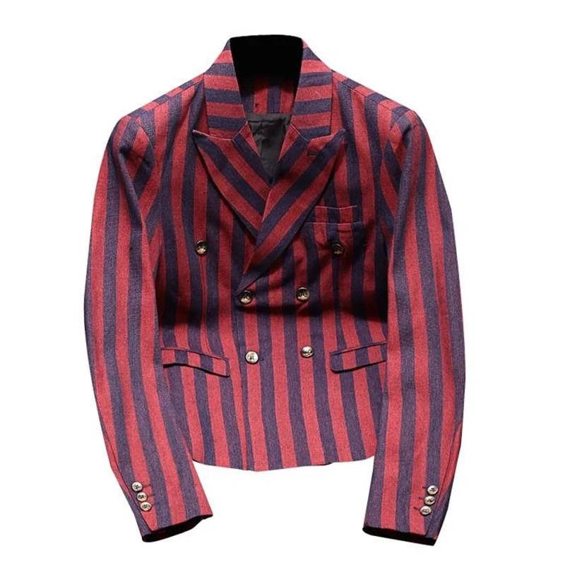 

British Style Fashion Stripes Suit Jacket Men Luxury Slim Fit Blazer Spring Autumn Long Sleeve Small Suit Streetwear Tops Coat
