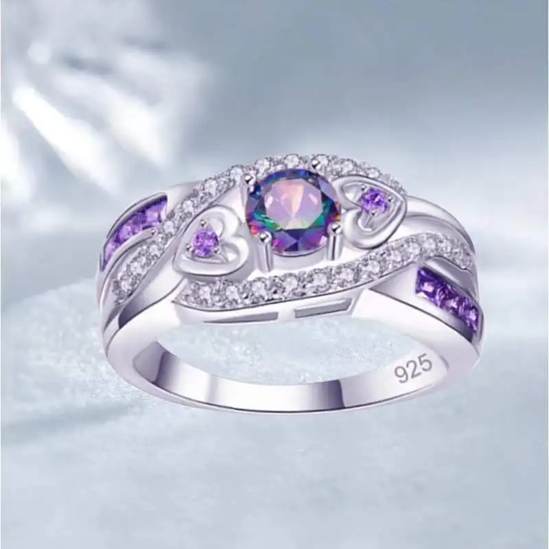 Luxury Rings for Women Natural Gem Cut Square Amethyst Ring Vintage Engagement Wedding Ring Jewelry Accessories Anel Feminino