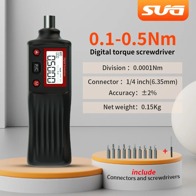 

SUG 1/4 дюйма, диапазон крутящего момента 0,1-0,5 Нм, набор цифровых отверток с крутящим моментом, подходит для автомобильных деталей и инструментов для ремонта
