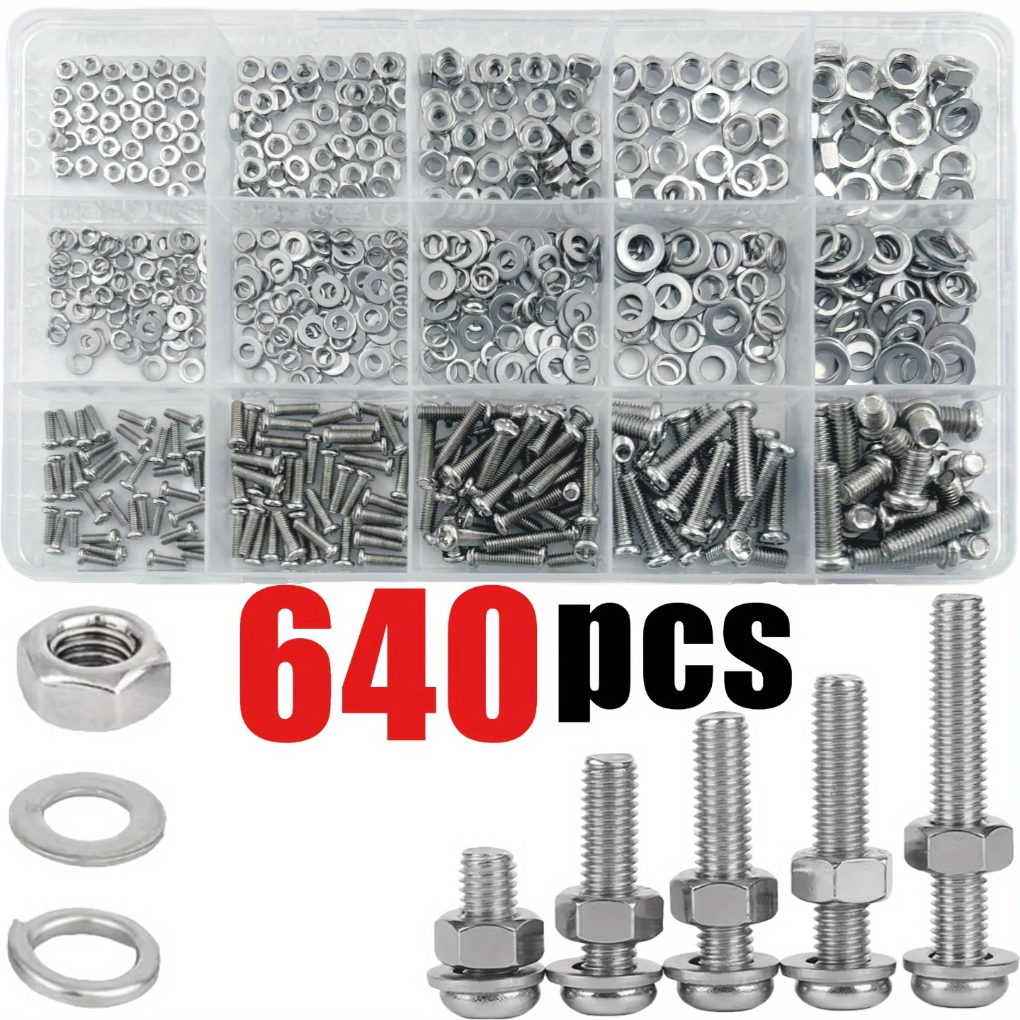 640 Stück M2 M2 5 M3 M4 M5 Sechskantschrauben, Muttern und Schrauben, Sortimentsset, Metallbefestigungen für Reparaturen