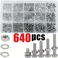 640PCS M2 M2 5 M3 M4 M5 Hex Screw Nuts and Bolts Assortment Kit Metal Fasteners for Repair